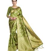 green woven art silk saree with blouse