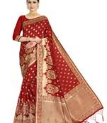 Red woven art silk saree with blouse
