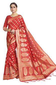 Orange woven art silk saree with blouse