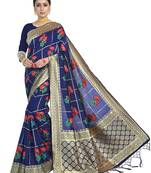 blue woven art silk saree with blouse