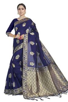 blue woven art silk saree with blouse