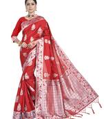 Red woven art silk saree with blouse