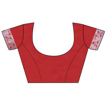 Red woven art silk saree with blouse 5
