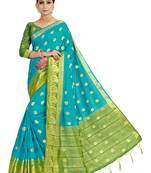 Blue woven art silk saree with blouse