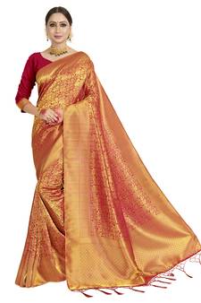 red woven art silk saree with blouse