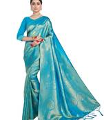 blue woven art silk saree with blouse