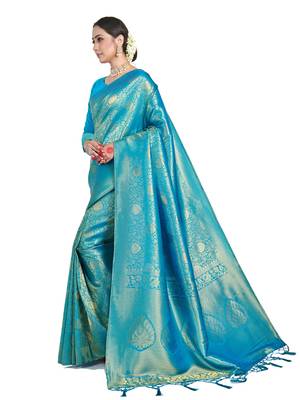 blue woven art silk saree with blouse 2