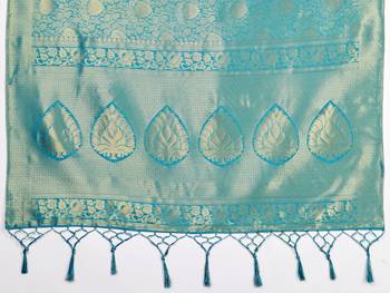 blue woven art silk saree with blouse 4