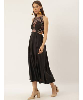 Label Ritu Kumar Grey Halter Neck Embroidered Cut-Out Long Dress 3