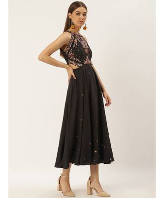 Label Ritu Kumar Grey Halter Neck Embroidered Cut-Out Long Dress 4