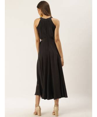 Label Ritu Kumar Grey Halter Neck Embroidered Cut-Out Long Dress 5