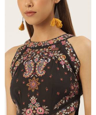 Label Ritu Kumar Grey Halter Neck Embroidered Cut-Out Long Dress 6