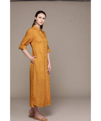 Label Ritu Kumar Yellow Full Sleeves Long Dress With Camisole 2