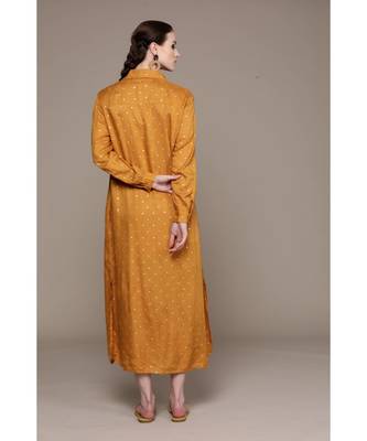 Label Ritu Kumar Yellow Full Sleeves Long Dress With Camisole 3