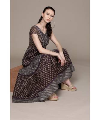 Label Ritu Kumar Blue Half Sleeves Indigo Long Dress 2