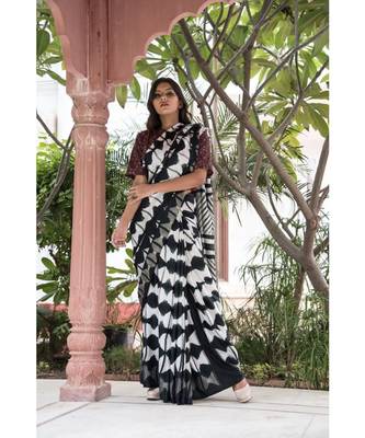 white geometric print tussar silk saree with blouse 1