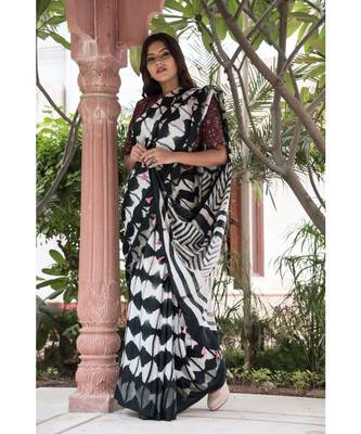 white geometric print tussar silk saree with blouse 4
