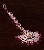 Rose Gold Plated Ruby Stone Embellished Maang Tikka MTS150