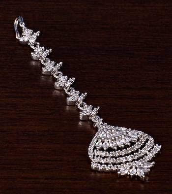 Rhodium Plated AAA CZ Embellished Maang Tikka MTS151 1