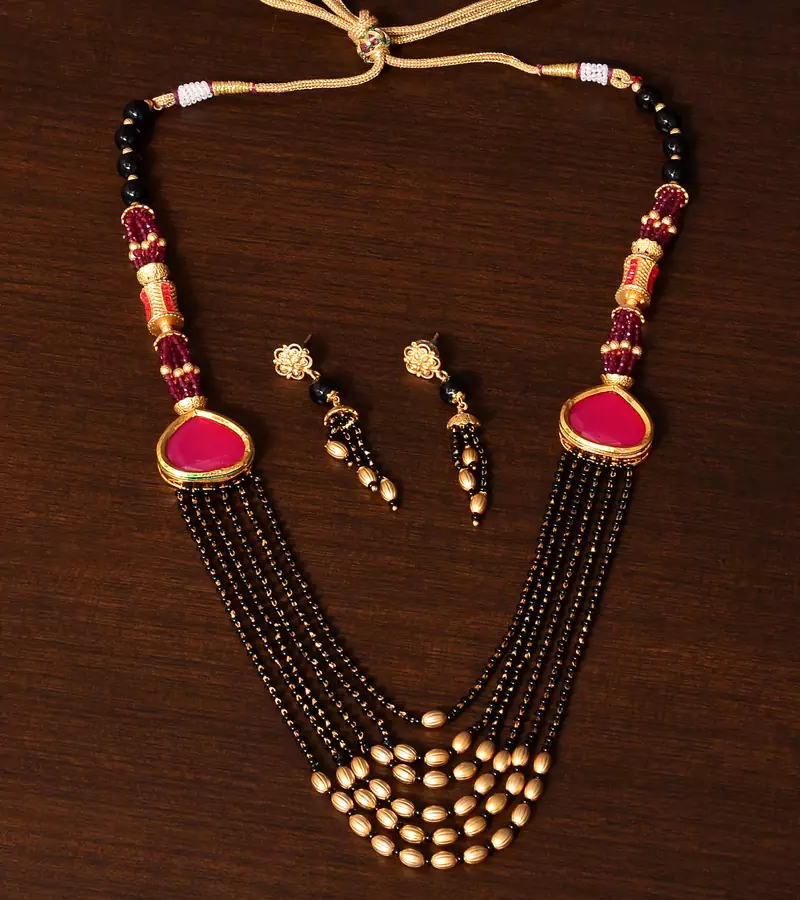 Multi-layered Ruby Stone Embellished Designer Mangalsutra MS14