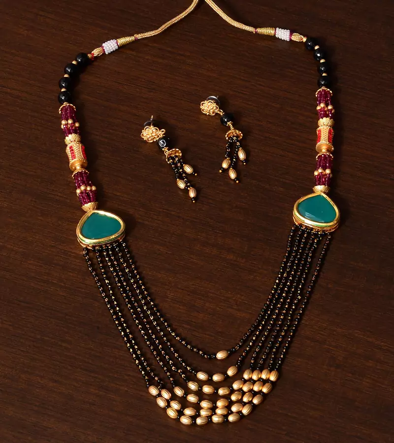 Multi-layered Emerald Stone Embellished Designer Mangalsutra MS15