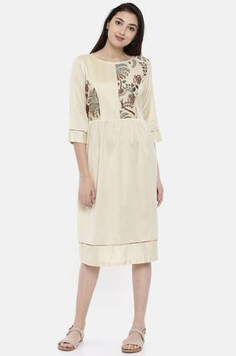 mayank modi Beige Chanderi Print Dress