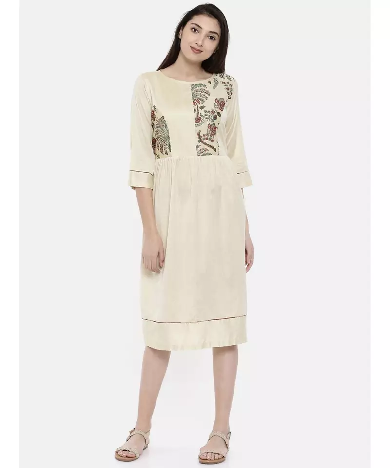 mayank modi Beige Chanderi Print Dress
