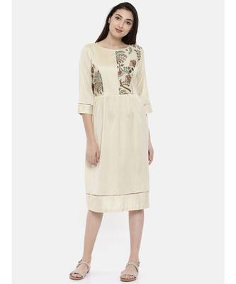mayank modi Beige Chanderi Print Dress 1