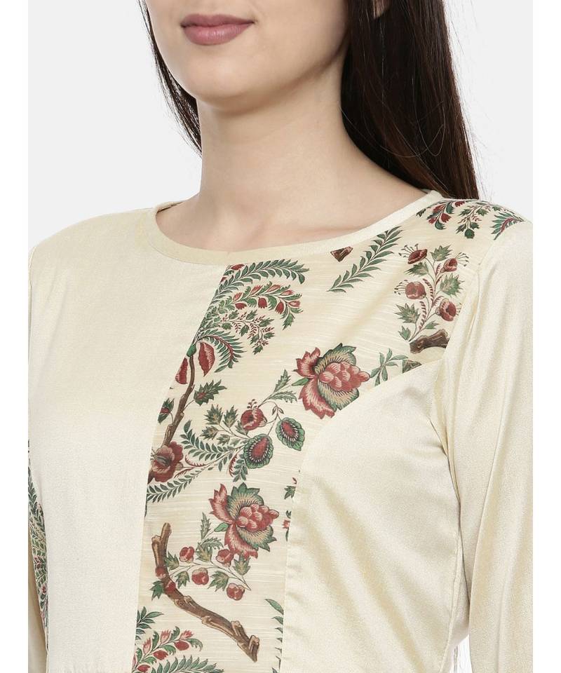 mayank modi Beige Chanderi Print Dress