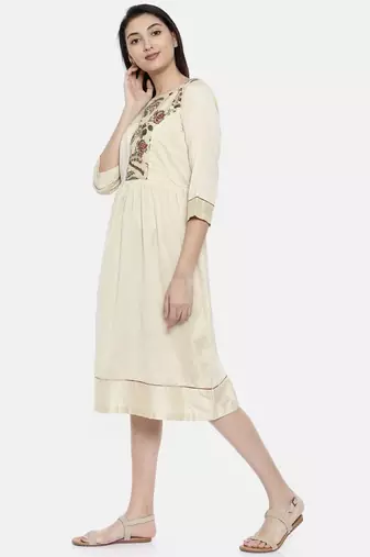 mayank modi Beige Chanderi Print Dress
