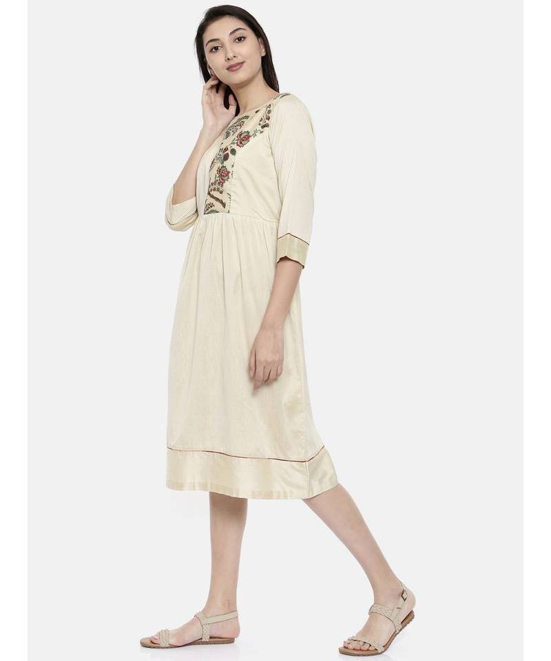 mayank modi Beige Chanderi Print Dress