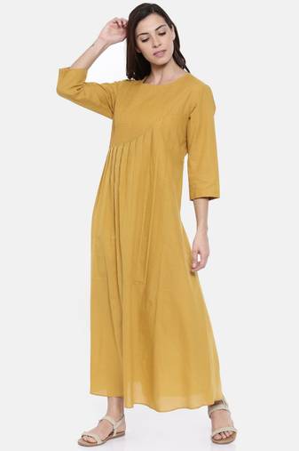 mayank modi Mutard Pintuck Cotton Dress