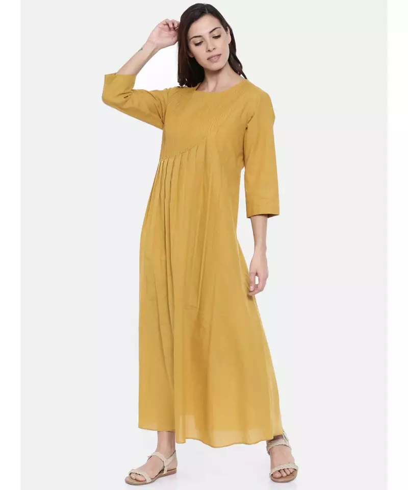 mayank modi Mutard Pintuck Cotton Dress