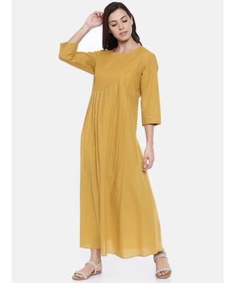 mayank modi Mutard Pintuck Cotton Dress 1