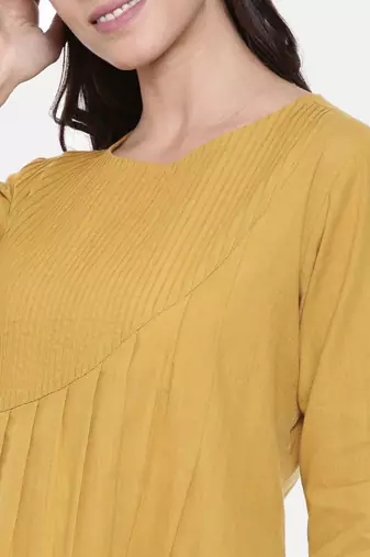 mayank modi Mutard Pintuck Cotton Dress