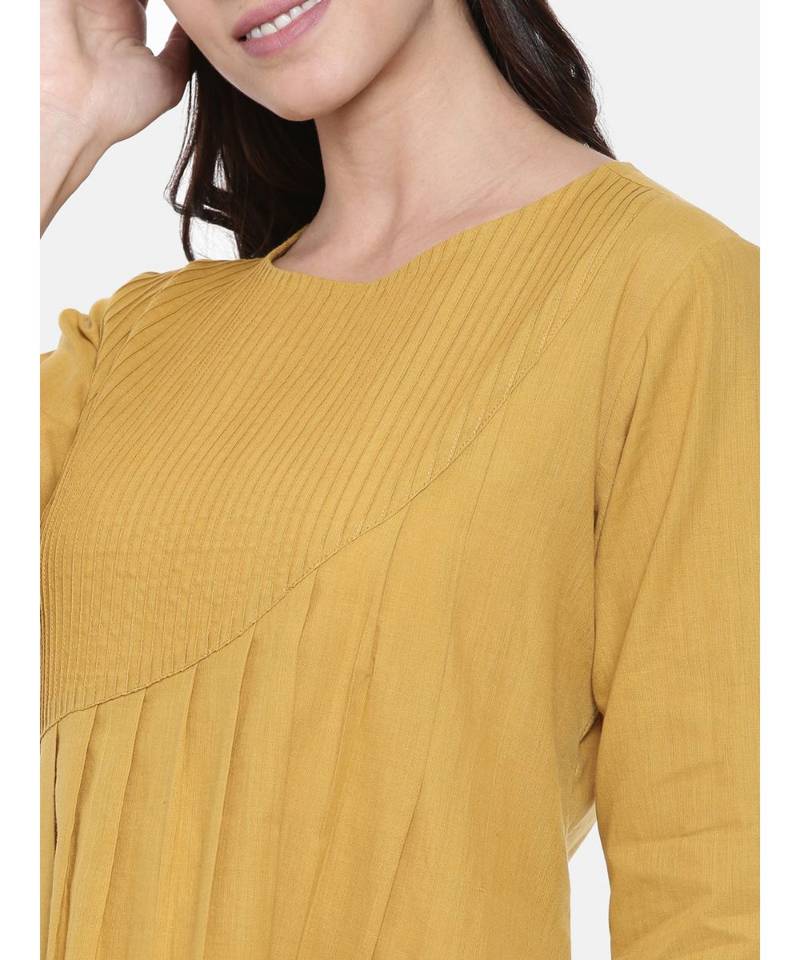 mayank modi Mutard Pintuck Cotton Dress