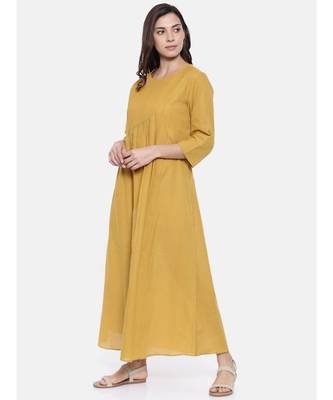 mayank modi Mutard Pintuck Cotton Dress 3