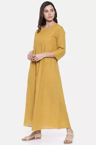 mayank modi Mutard Pintuck Cotton Dress