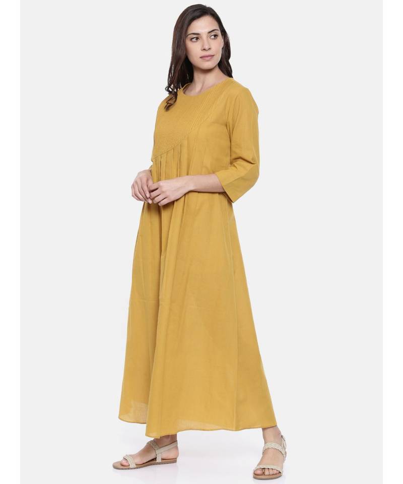mayank modi Mutard Pintuck Cotton Dress