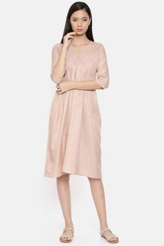 mayank modi Knee length mauve dress with pleated yoke