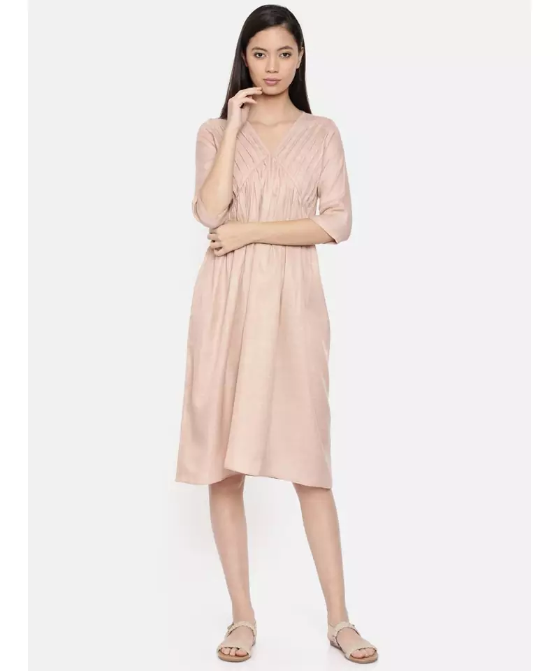 mayank modi Knee length mauve dress with pleated yoke