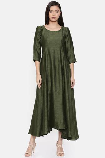 mayank modi Rust green maxi dress with potli button detailing