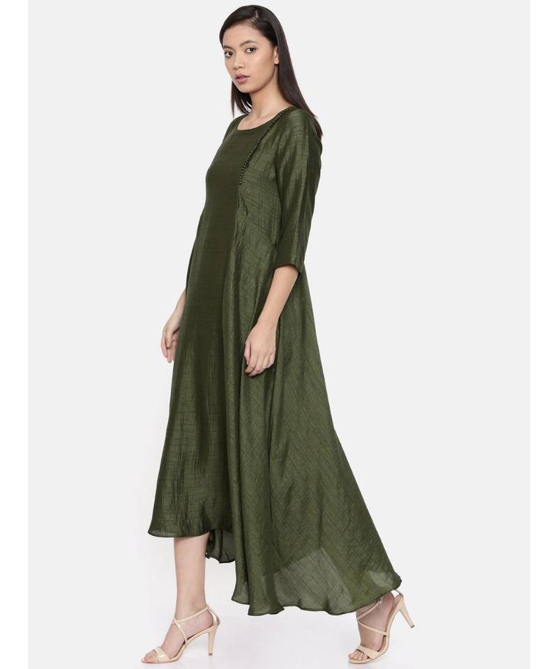 mayank modi Rust green maxi dress with potli button detailing