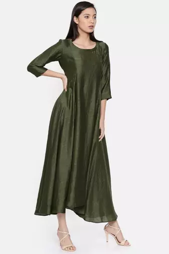mayank modi Rust green maxi dress with potli button detailing