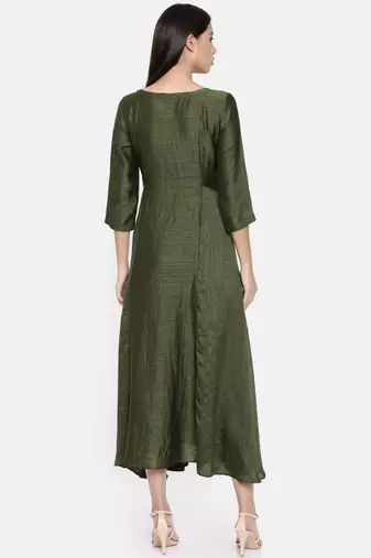 mayank modi Rust green maxi dress with potli button detailing