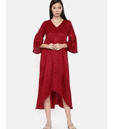 mayank modi Red assymetric dress with flounce sleeves and gathers