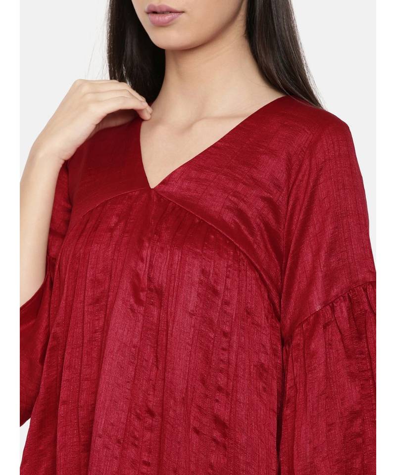 mayank modi Red assymetric dress with flounce sleeves and gathers