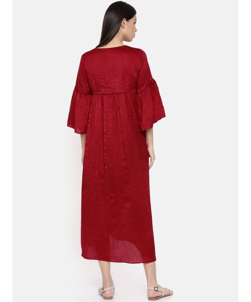 mayank modi Red assymetric dress with flounce sleeves and gathers