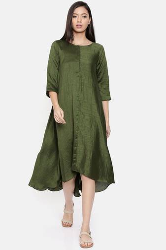 mayank modi Rust green midi dress with potli buttons