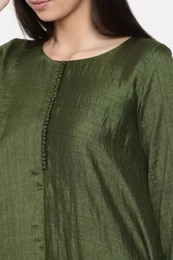 mayank modi Rust green midi dress with potli buttons